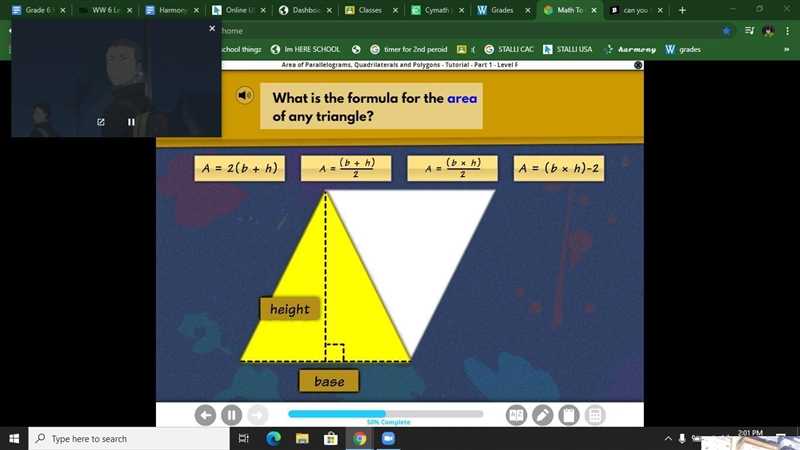 What the formula for the area of any triange-example-1