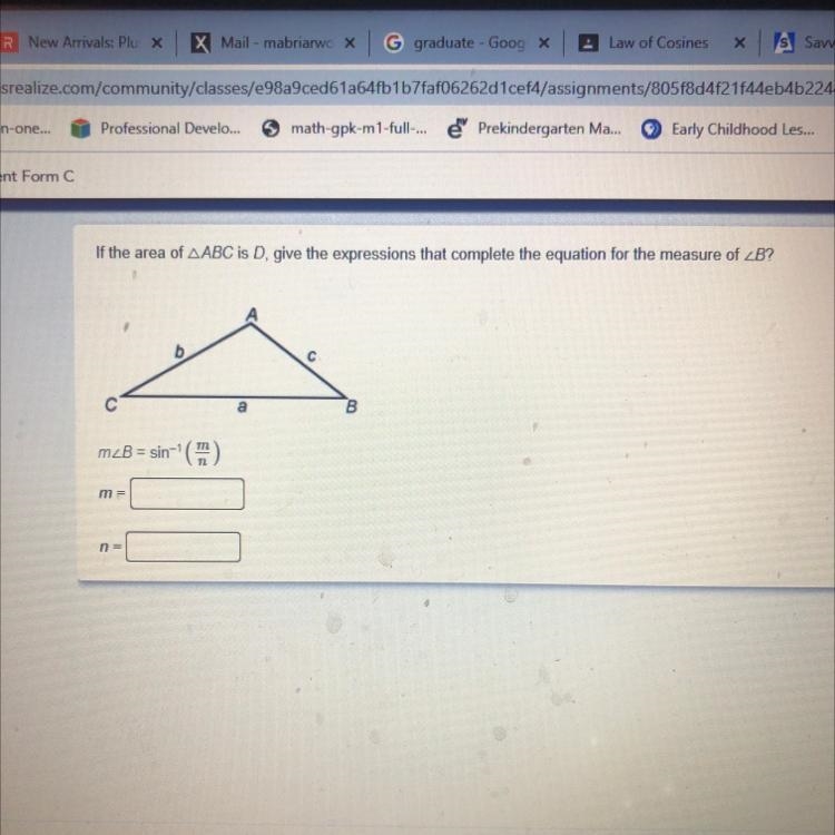 If the area of AABC is D, give the expressions that complete the equation for the-example-1