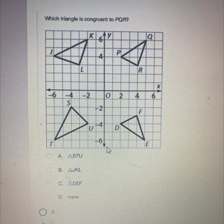 HELPPPP which triangle is congruent to PQR?-example-1