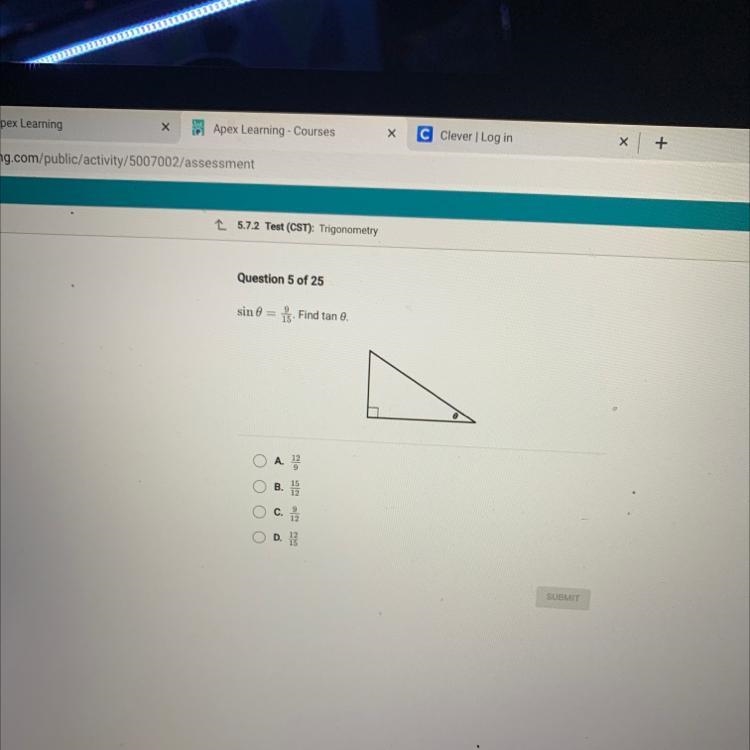 Sin =9/15 . Find tan 0-example-1