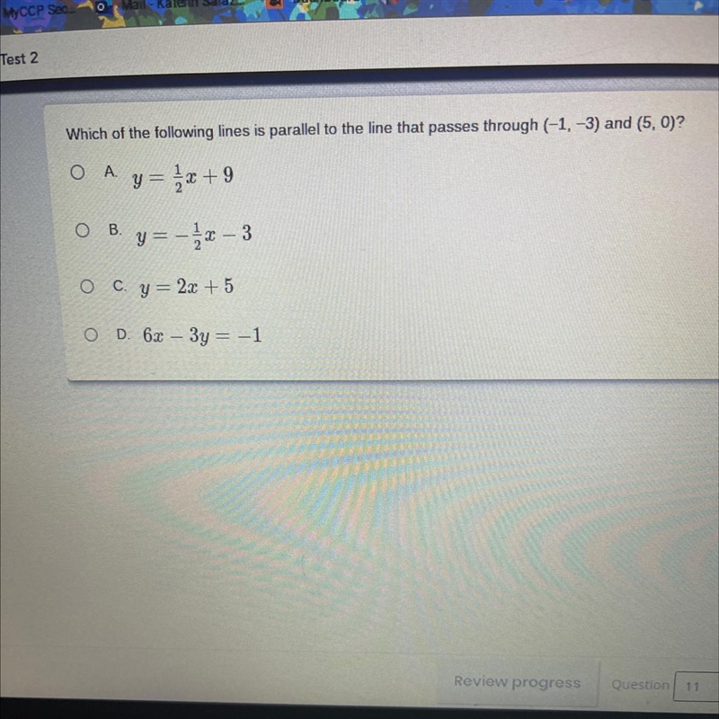 Which of the following lines is parallel to the line that passes through (-1, -3) and-example-1