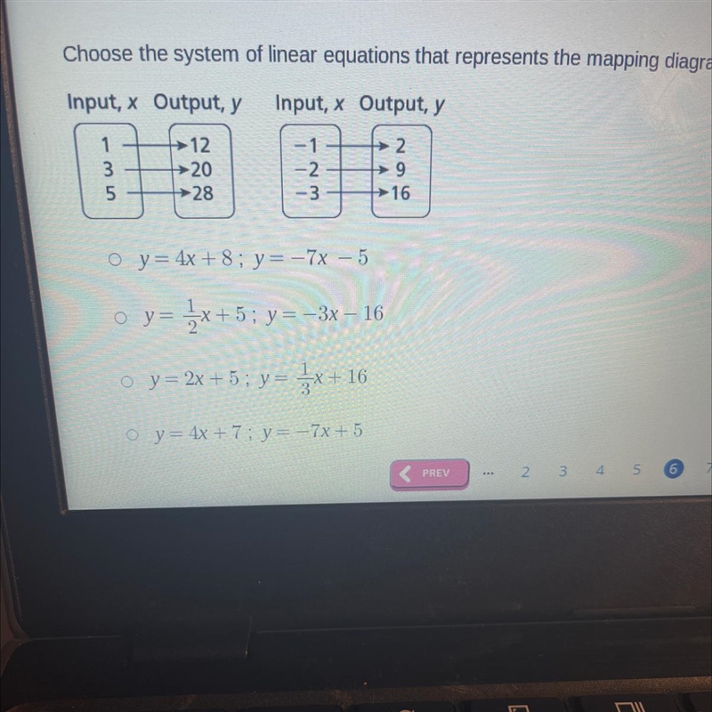 Choose the system of linear equations that represents the mapping diagrams.-example-1