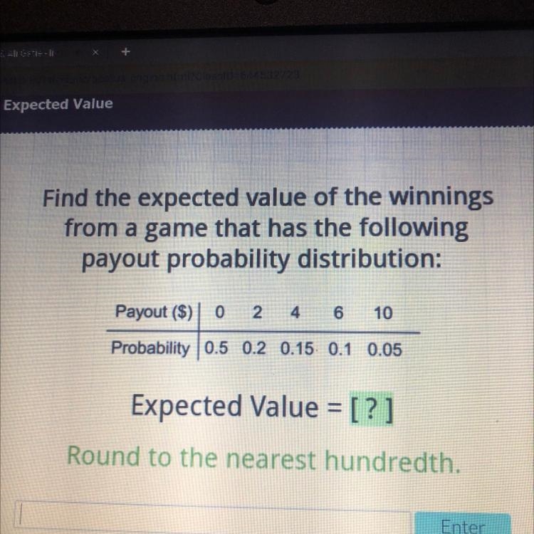 (Find the expected value of the winnings from a game that has the following payout-example-1