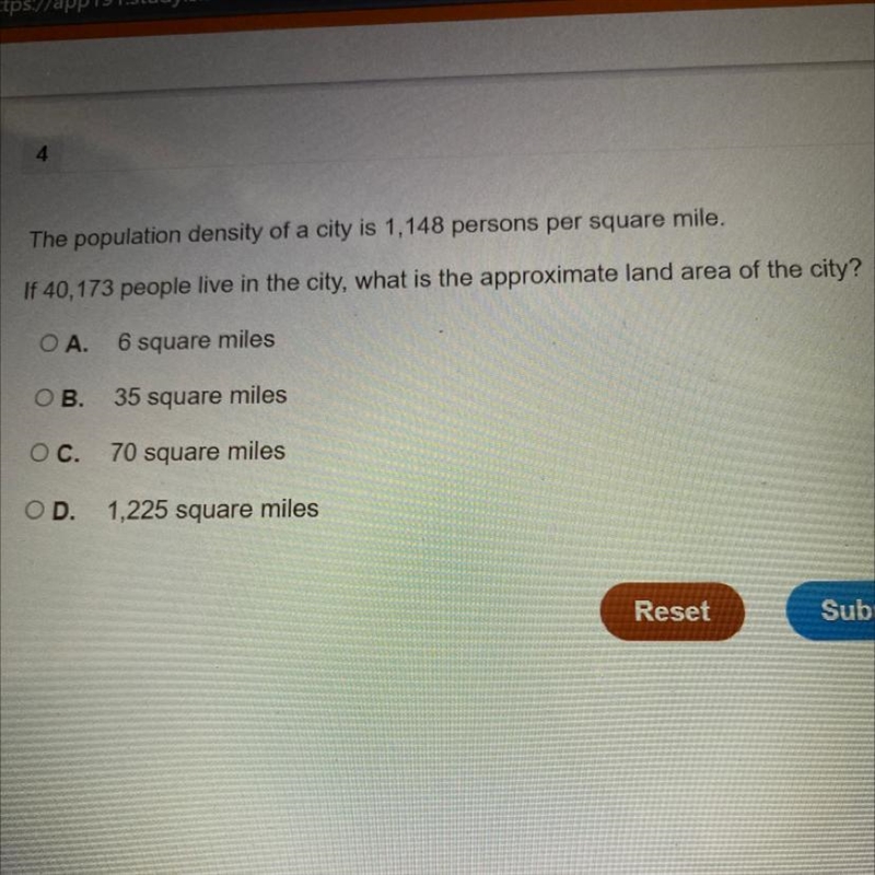 The population density of a city is 1,148 persons per square mile. If 40,173 people-example-1