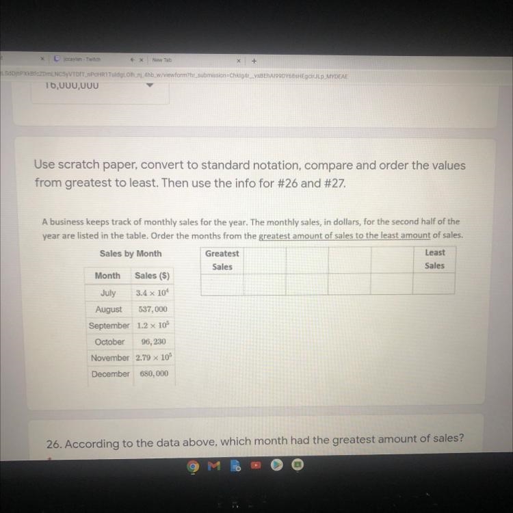 Plz help me please Question: According to the data above, which month had the least-example-1