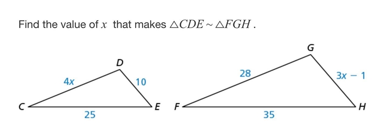 Find the value of x that makes the two triangles equal-example-1