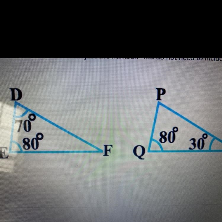 5. Given that Triangle EDF is congruent to Triangle QPR, what is the angle measurement-example-1