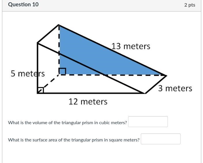 What is the volume of the triangular prism in cubic meters? What is the surface area-example-1