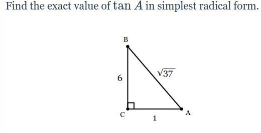 Find the exact value of tan A in simplest radical form.-example-1