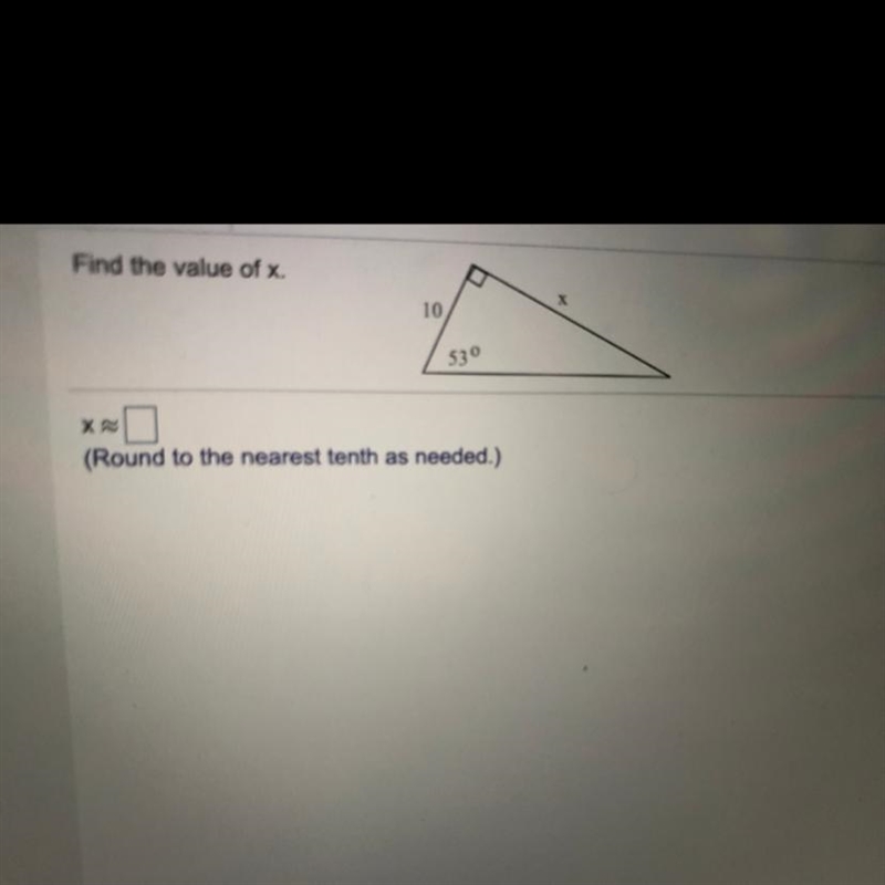 Find the value of x. 10 53 HELP PLEASE!-example-1