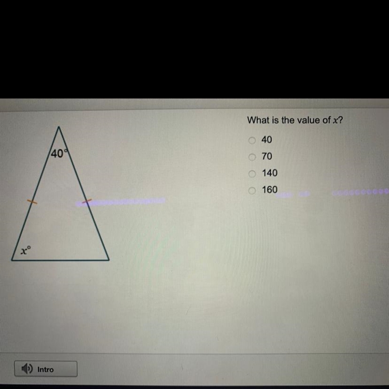 What is the value of x? - 40 - 70 - 140 - 160-example-1