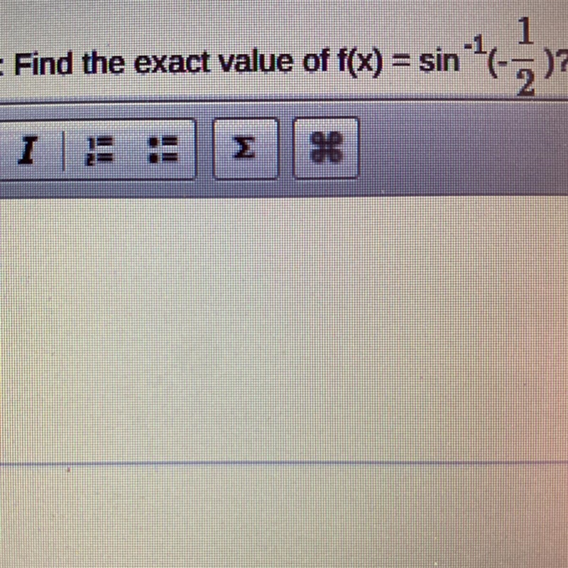 Find exact value for f(x)=sin^-1(-1/2)-example-1