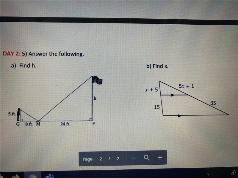 Answer the following. a) Find h b) Find x-example-1