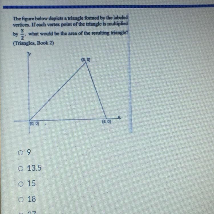 The figure below depicts a triangle formed by the labeled vertices. If each vertex-example-1