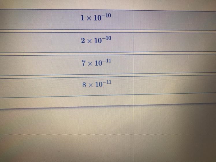 The numbers represent the radius, in meters of different elementsOrder the numbers-example-1