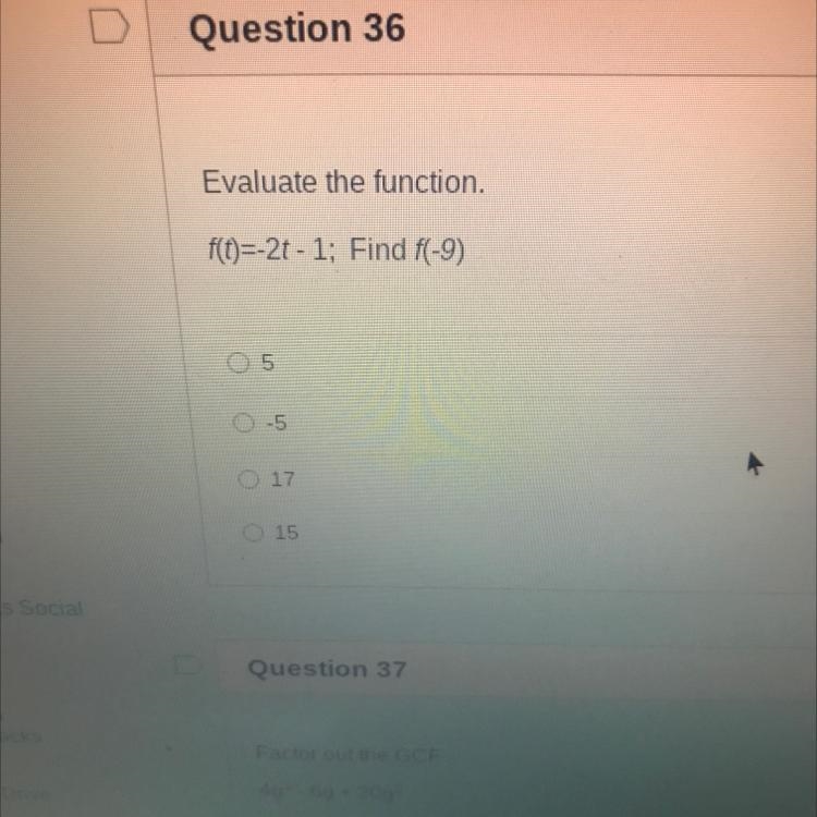 Evaluate the function. f(t)=-2t - 1; Find f(-9)-example-1