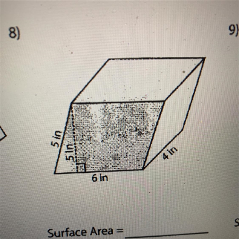 5 in 5 in 4 in 6 in Surface Area =-example-1