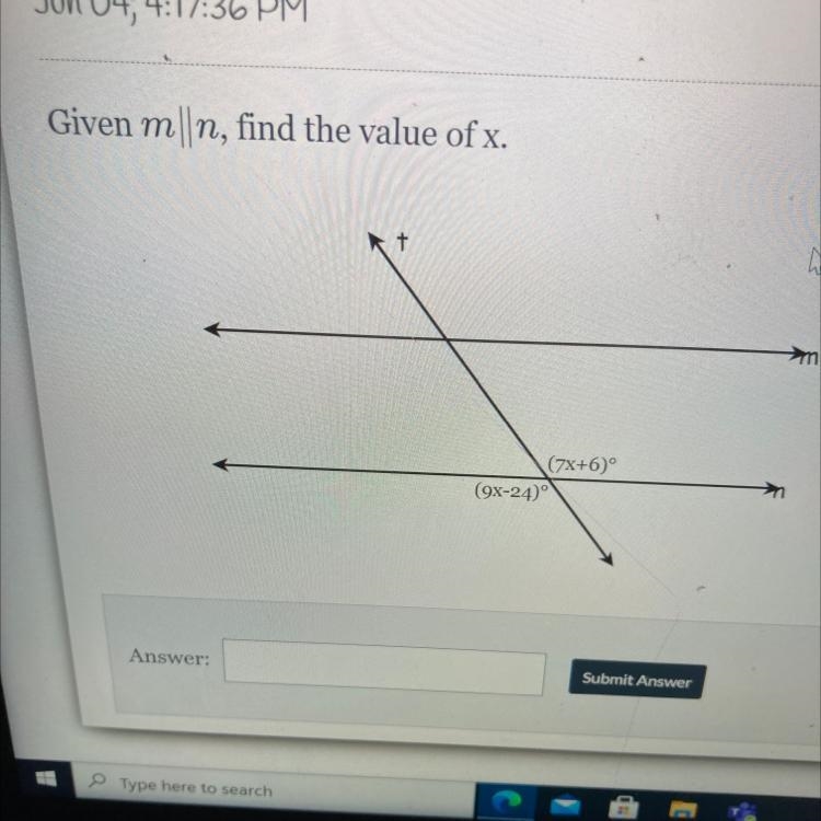 Given m|n, find the value of x. + >m (7X+6) (9X-24)-example-1