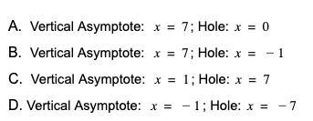 Determine the vertical asymptotes and holes for the graph of the equation below. y-example-1