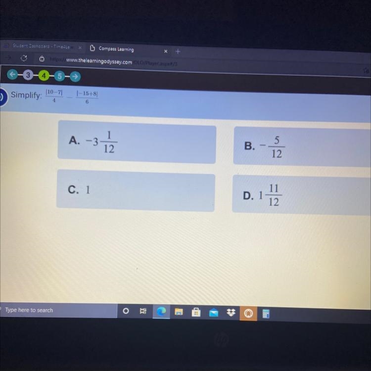 Simplify: 10-71 4 1-15+8 6 A. -31 B. 5 12 C. 1 11 D. 1. 12 =-example-1