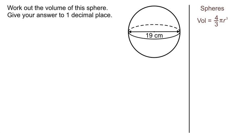 Work out the volume of this sphere?-example-1