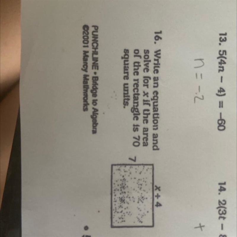 X/4 7 Write an equation and solve for x iſ the area of the rectangle is 70 square-example-1