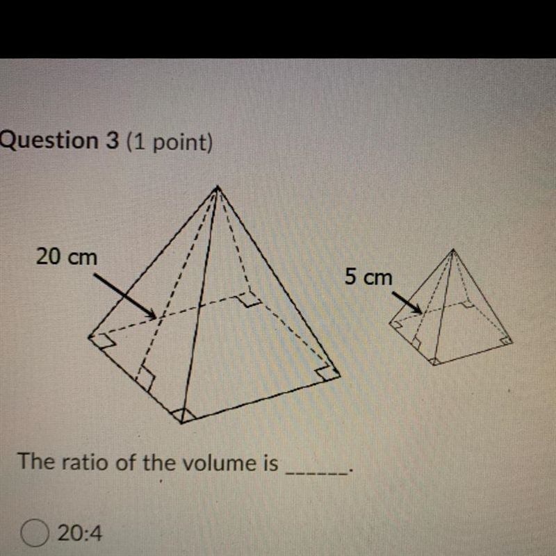 What’s the ratio of the volume? 20:4 4:1 16:1 64:1-example-1