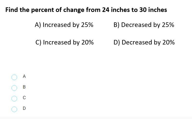 Find the percent of change from 24 inches to 30 inches-example-1