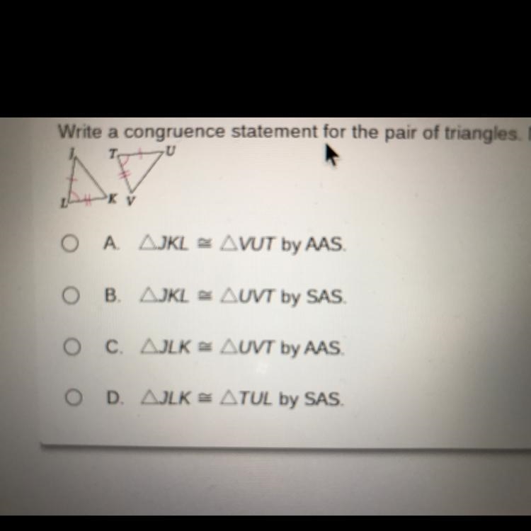 Write a congruence statement for the pair of triangles. Name the postulate it theorem-example-1