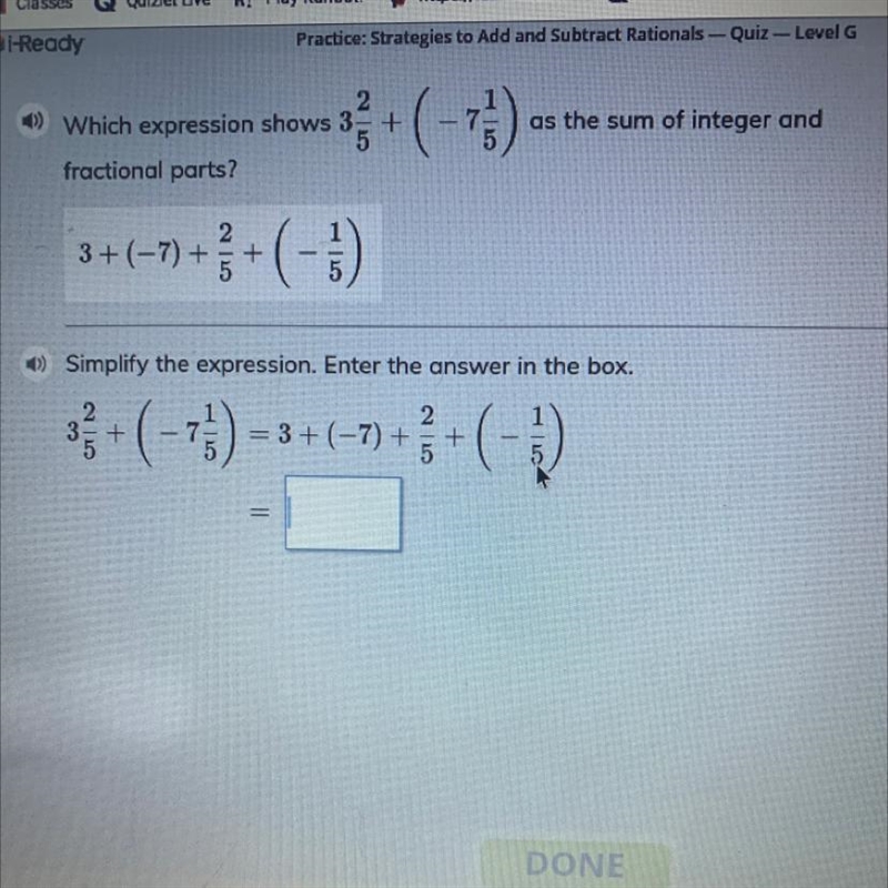 Simplify the expression. Enter the answer in the box. 2 3- + -7 2 = 3+(-7)+ + 5 =-example-1