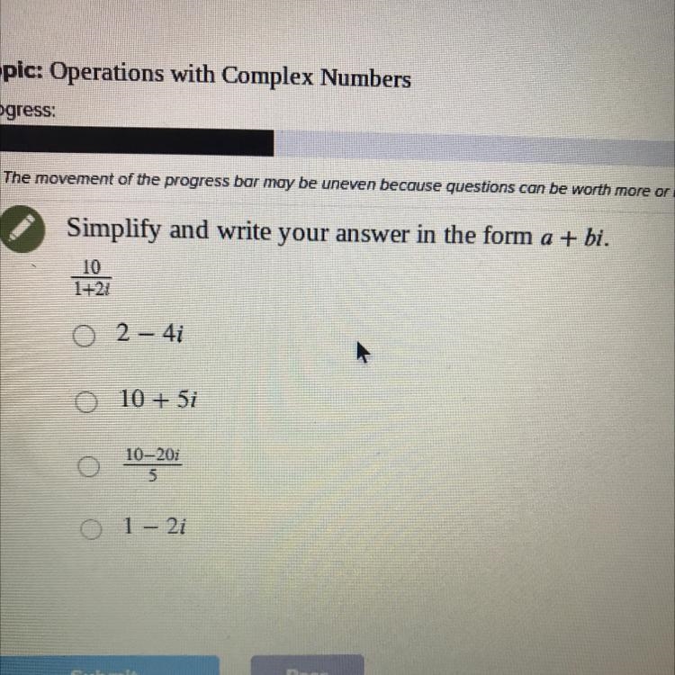 Please help simplify and write your answer in the form a + bi-example-1