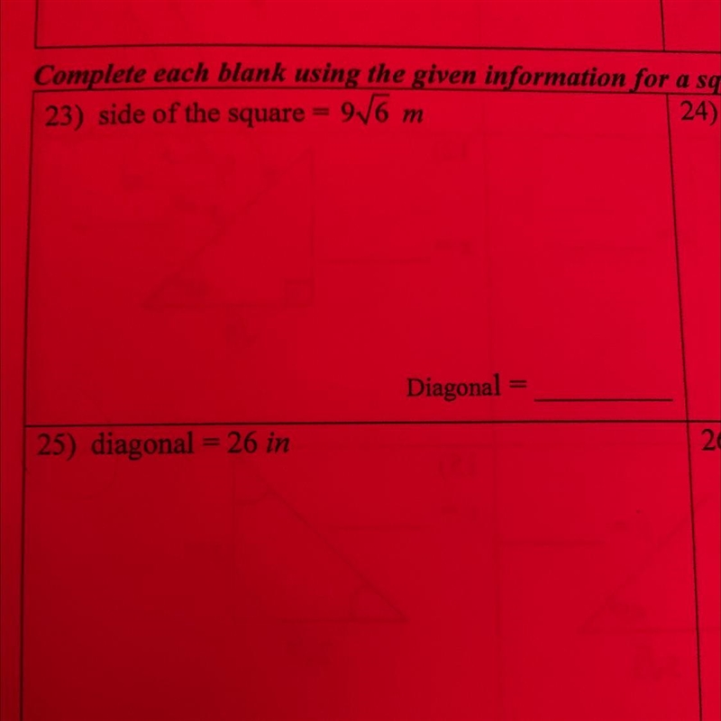 Complete each blank using the given information for a square.-example-1