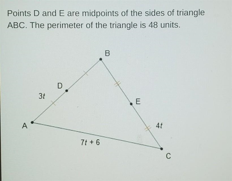 Points D and E are midpoints of the sides of triangle ABC. The perimeter of the triangle-example-1