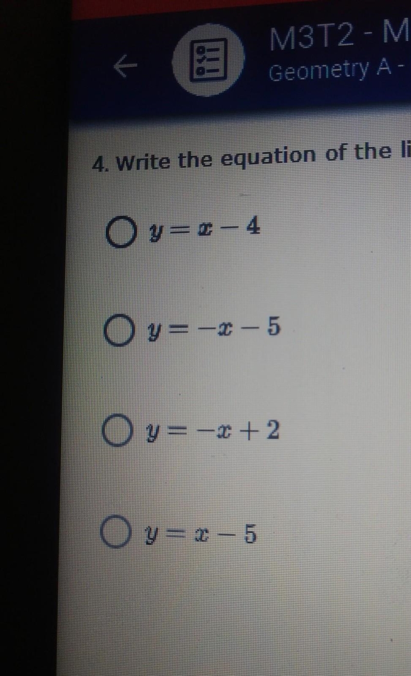 Write an equation of the line passing through point (3, -1) and perpendicular to y-example-1