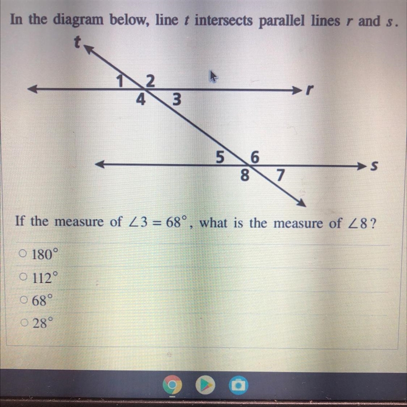 In the diagram below, line t intersects parallel lines r and s. 2 4 3 5 6 8 s 7 If-example-1