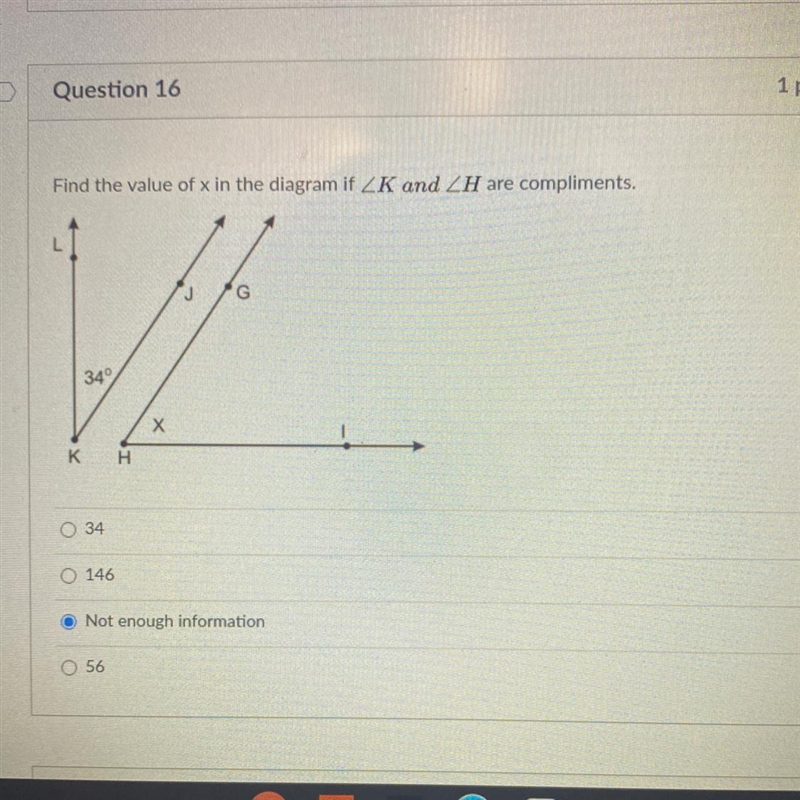 Find the value of x in the diagram if K and H are compliments.-example-1