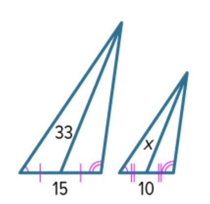 The pair of triangles is similar. Find the value of x.-example-1