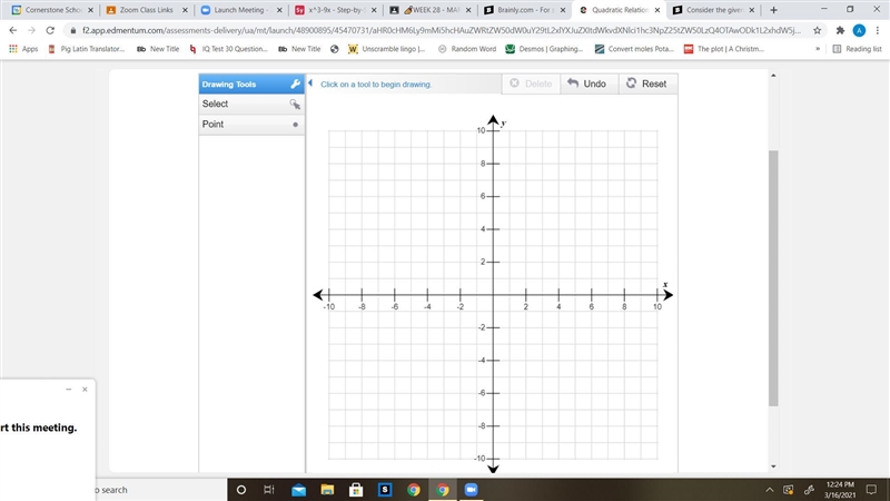 Use the drawing tools to form the correct answers on the graph. Plot the zeros of-example-1