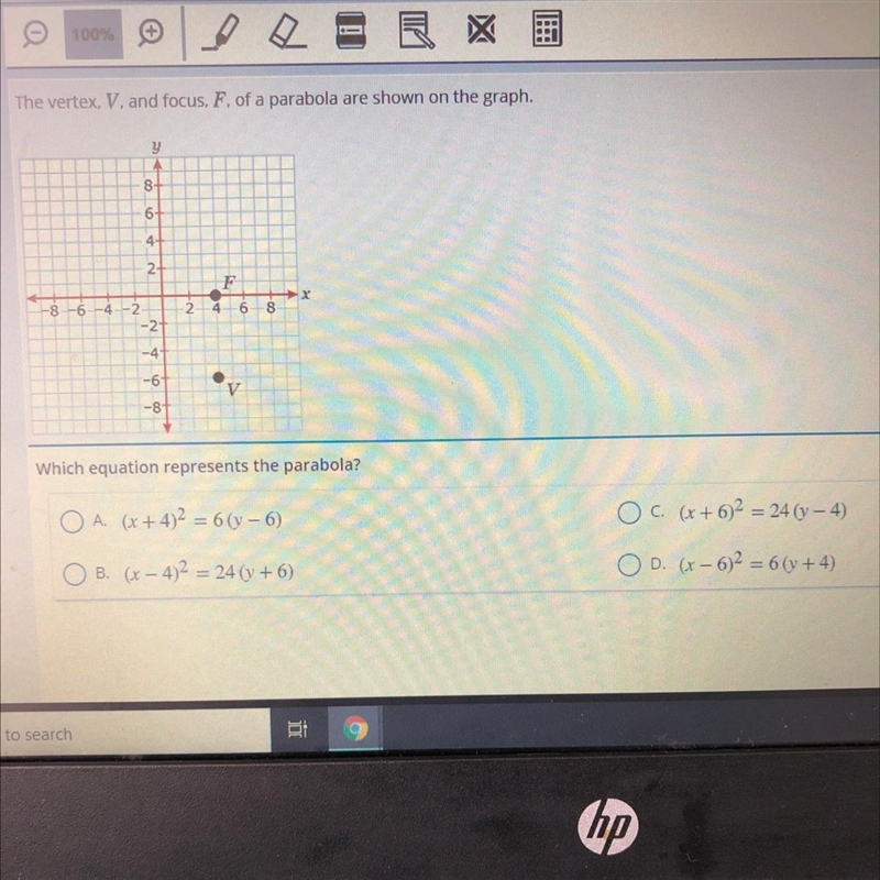 Which equation represents the parabola?-example-1