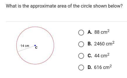 What is the approximate area of the circle shown below?-example-1