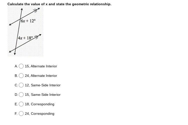 Calculate the value of x and state the geometric relationship-example-1