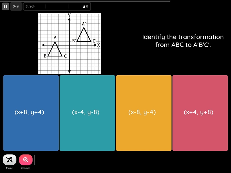 Identify the transformation from ABC to A’B’C’.-example-1