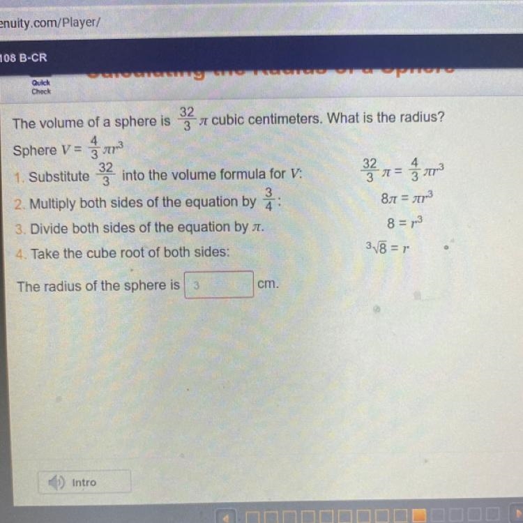 The volume of a sphere is * cubic centimeters. What is the radius?-example-1