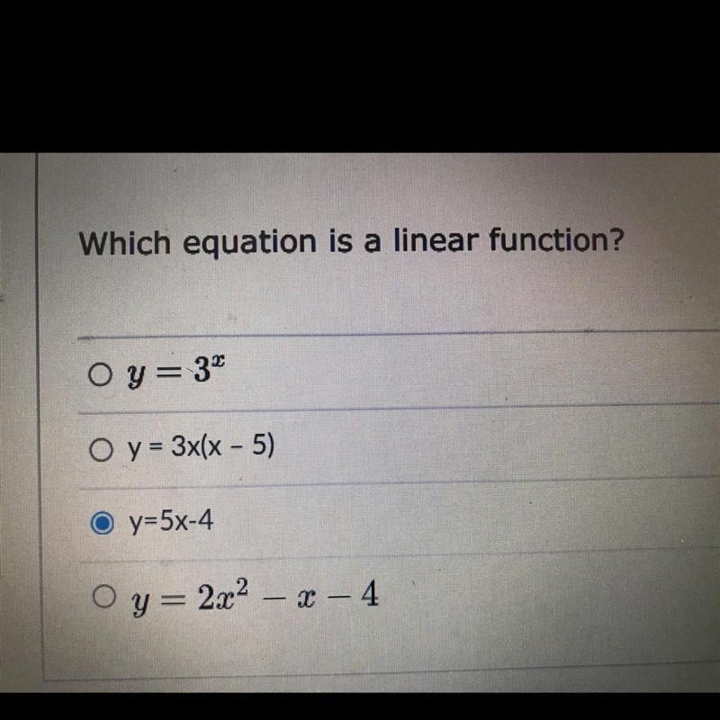 Which equation is a linear function?-example-1