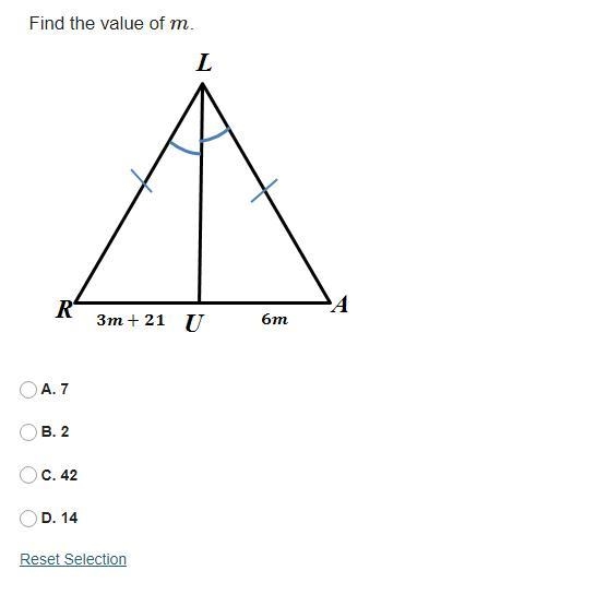 Find the value of m. A. 7 B. 2 C. 42 D. 14-example-1