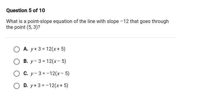 What is the point-slope equation of the line with slope -12 that goes through the-example-1