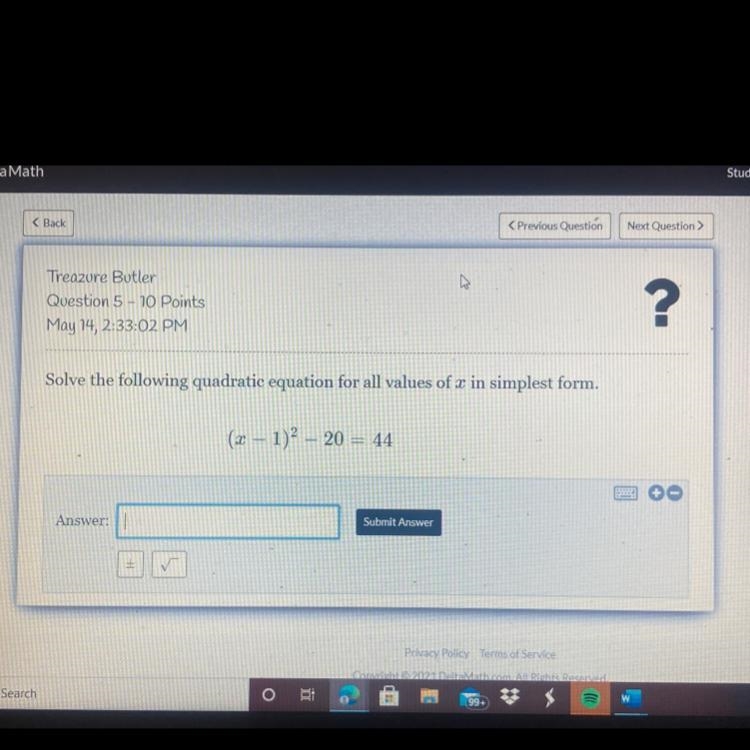 Solve the following quadratic equation for all values of x in simplest form.-example-1