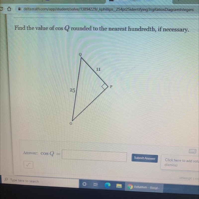 Find the value of cos Q rounded to the nearest bundredth, if necessary,-example-1