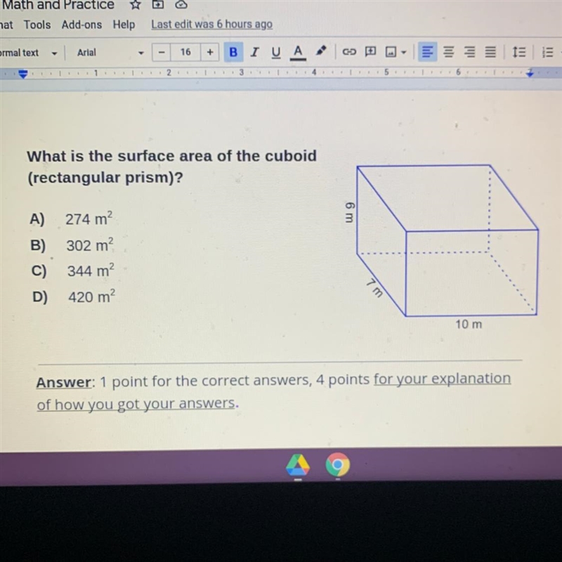 A) 274 m2 B) 302 m2 C) 344 m2 D) 420 m2-example-1