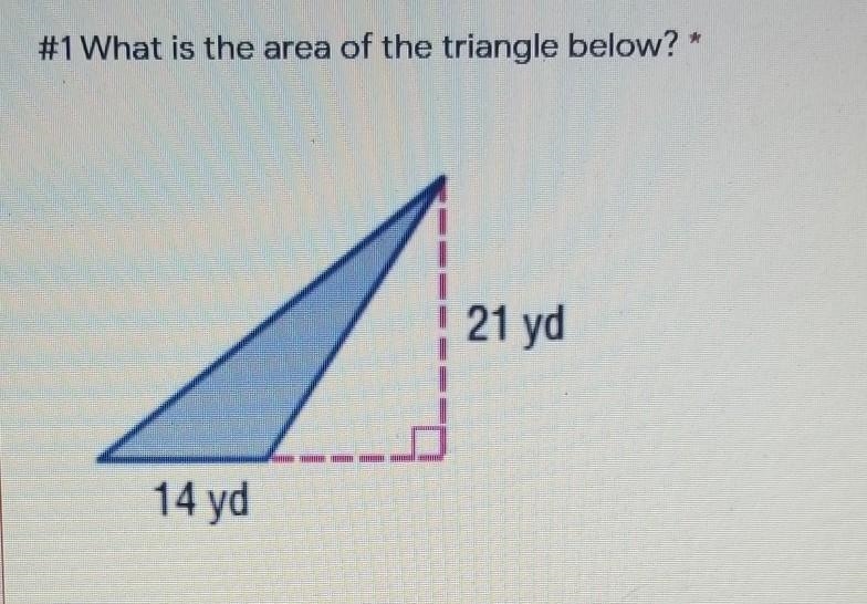 I need help Please and thank you What is the area of the triangle below? 21 yd 14 yd-example-1